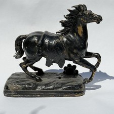 Antique Stallion Horse Figure Sculpture Spelter Bronze Black Patina L25cm c1900