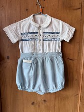 Vintage Baby Buster Romper suit  2 piece toddler outfit smocked Silk 1940s 50s 