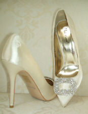 CREAM IVORY SATIN DIAMANTE BRIDAL OCCASION COURT SHOES SIZE 3 4 5 6 7 8 BNWB