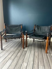 Arne Norell Black Leather Sirroco Safari Pair Of Easy Chairs, 1968