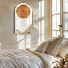 Oversized Arch Wall Mirror Roman Number Glass Wall Clock Living Room Decoration