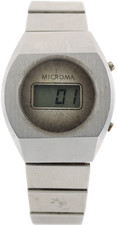 Vintage Microma Chunky Sunburst Men's Digital LCD Wristwatch Stainless Steel