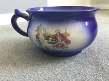 Large chamber pot charming courting couple cobalt blue vintage very good cond.