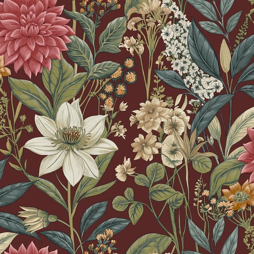 Floral wallpaper berry - floral, red