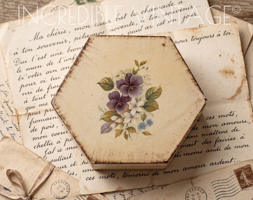 Vintage floral painted wood - vintage,