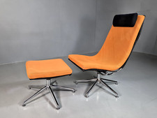 Vintage Danish Swivel Chair and Footstool Orange Chrome Retro 1980s EB7357 MSWI