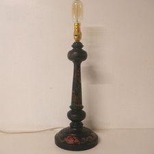 ANTIQUE CHINESE  LACQUERED TABLE LAMP HAND PAINTED FLORAL ORIENTAL DECOR