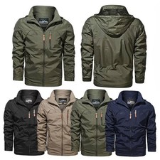 Mens Waterproof Windbreaker Rain Jacket Tactical Jacket Hooded Outdoor Coats