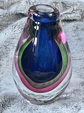 Vintage Murano Sommerso Triple Colored Tear Drop Vase Sculpture 14cm