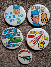 5 x THUNDERBIRDS Retro Pin Badges - Kids TV Characters BUNDLE COLLECTION Lot
