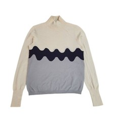 Marimekko Cream ,Blue & Black High Neck Jumper Women's UK S EE592