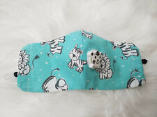 Childrens Kids Wild Animal Print 100% Cotton Reusable Face Mask +Breathing Valve