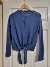 Luisa Cerano Blue Lightweight Cardigan Sweater Tie Front Size UK 10 Cotton 