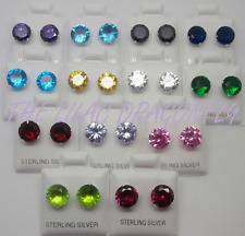 925 Sterling Silver Round Birthstone Colour CZ Diamante Stud Earrings UK SELLER