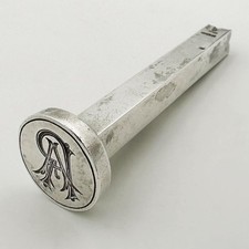 SEALING WAX HOLDER & SEAL STERLING SILVER EDWARDIAN 1910 Levi & Salaman