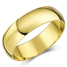 9ct Yellow Gold Ring Light Weight D Shaped Wedding Band 6mm Men's Ladies Ring