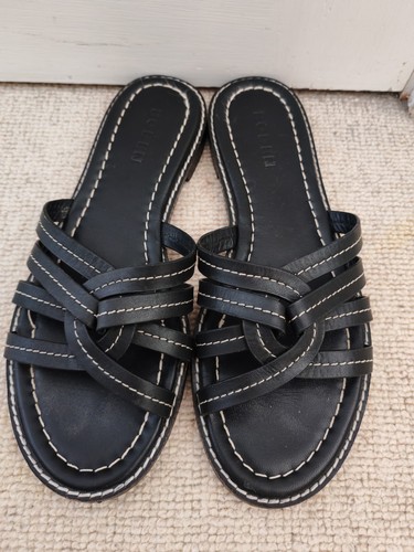 Boden black leather sliders - boden,