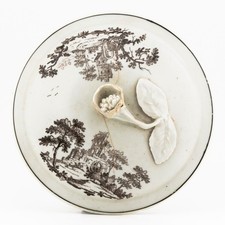 Antique Porcelain Worcester Cover for Teapot Black Prints England 18th Century