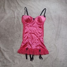 Vintage Y2K Dreamgirl Lingerie Slip Small Hot Pink Satin Mesh Frilly Ruffle Sexy