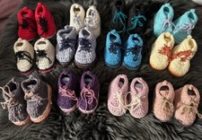 Hand crochet/knitted baby lace up booties/boots, sizes 0-6 months