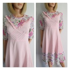 Pink cheesecloth summer dress, 70's french vintage, boho hippie dress, small