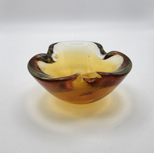 Amber coloured glass ash tray - glass, tray/