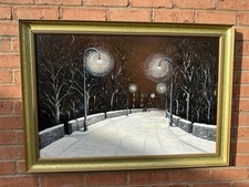 Large Framed Original Oil Painting On Board Landscape.  Winter scene