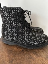 Dr.Martens Ladies Unisex Black+Silver Skull & Crossbones Ankle Boots Size 5/38 