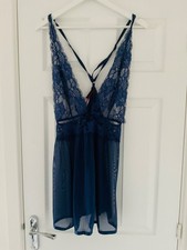 Dark blue negligé baby doll short nightie size L 16 18