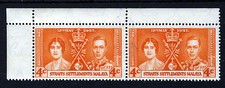 STRAITS SETTLEMENTS 1937 Coronation  4c Orange FRINGE ERROR PAIR SG 275 MNH