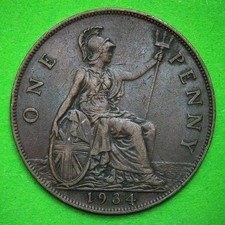 1934 George V ONE PENNY, Bare