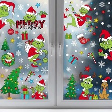 Christmas Grinch's Removable Window Stickers Xmas Art Decal Wall Home Shop Decor
