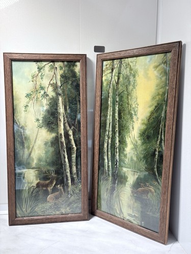 Vintage pair framed deer - pair,