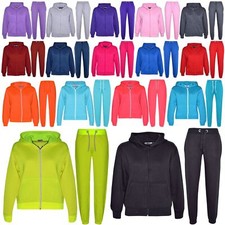 Kids Plain Tracksuit Hoodie with Joggers Jogging Sweatpants Girls Boys Age 2-13