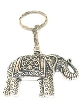 Elephant Keyring Bag Charm ORNATE SILVER ,Elephants Keyrings FREE GIFT BAG UK