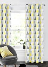 PAIR READY- MADE Geometric  CURTAINS EYELET RING TOP