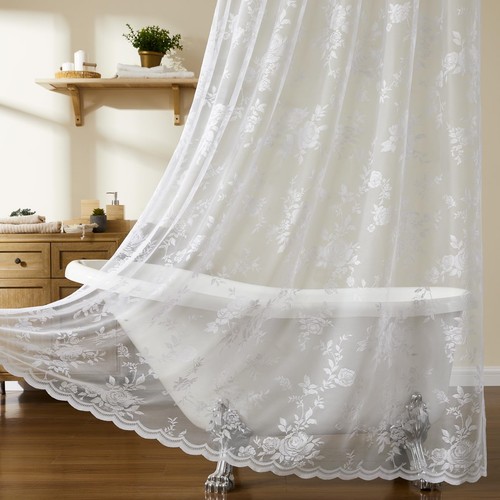 White lace shower curtain - white, 72