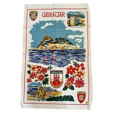 VTG Tea towel Gibraltar the rock map landmarks shields superb item 70s 80s (10