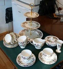 Wedgwood Hathaway Rose Tea Set 6 X Trios,  Sugar, Milk, Vase + 3-tier Cake Stand