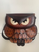 Genuine Leather Handmade Owl Bag/Purse11”x11” Wing Front Pockets&Zipped Opening
