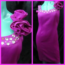 Michaela Louisa cerise pink sheath occasional evening dress gemstone collar UK16