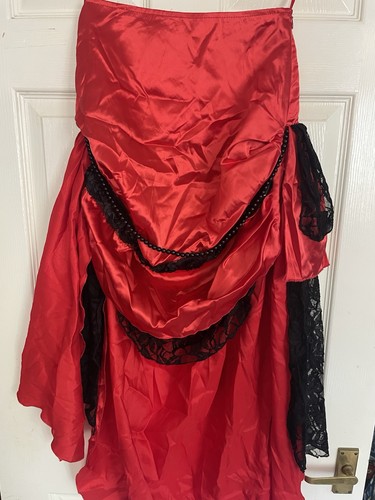 Red satin skirt black lace - red,