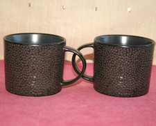 PAIR FOX & IVY MUGS, BLACK LUNA,TEXTURED STONEWARE, TESCO, NEW, UNUSED,