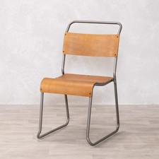 GUNMETAL STACKING CHAIR PLYWOOD METAL DINING CHAIRS VINTAGE STYLE