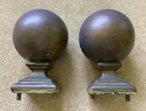 Pair antique brass newel posts - pair,