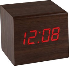 Digital Alarm Clock Indoor Temp Desktop Free Standing Wood USB & Batteries Cube