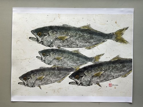Blue fish gyotaku - blue,
