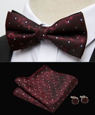 Classic New Bow Tie Hanky Cufflinks 3psc Set Groom Formal Prom with Gift Box