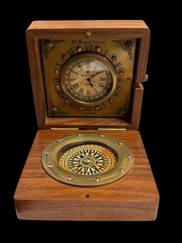 Vintage brass compass clock - compass,