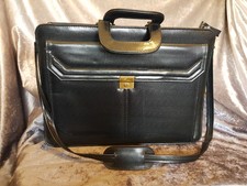 Ladies Salisburys Black / Charcoal Leather Attache Briefcase with Shoulder Strap